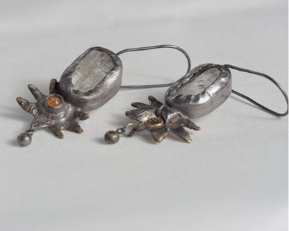 Handcrafted Oxidized Silver Earrings with Sunstone and Kunzite