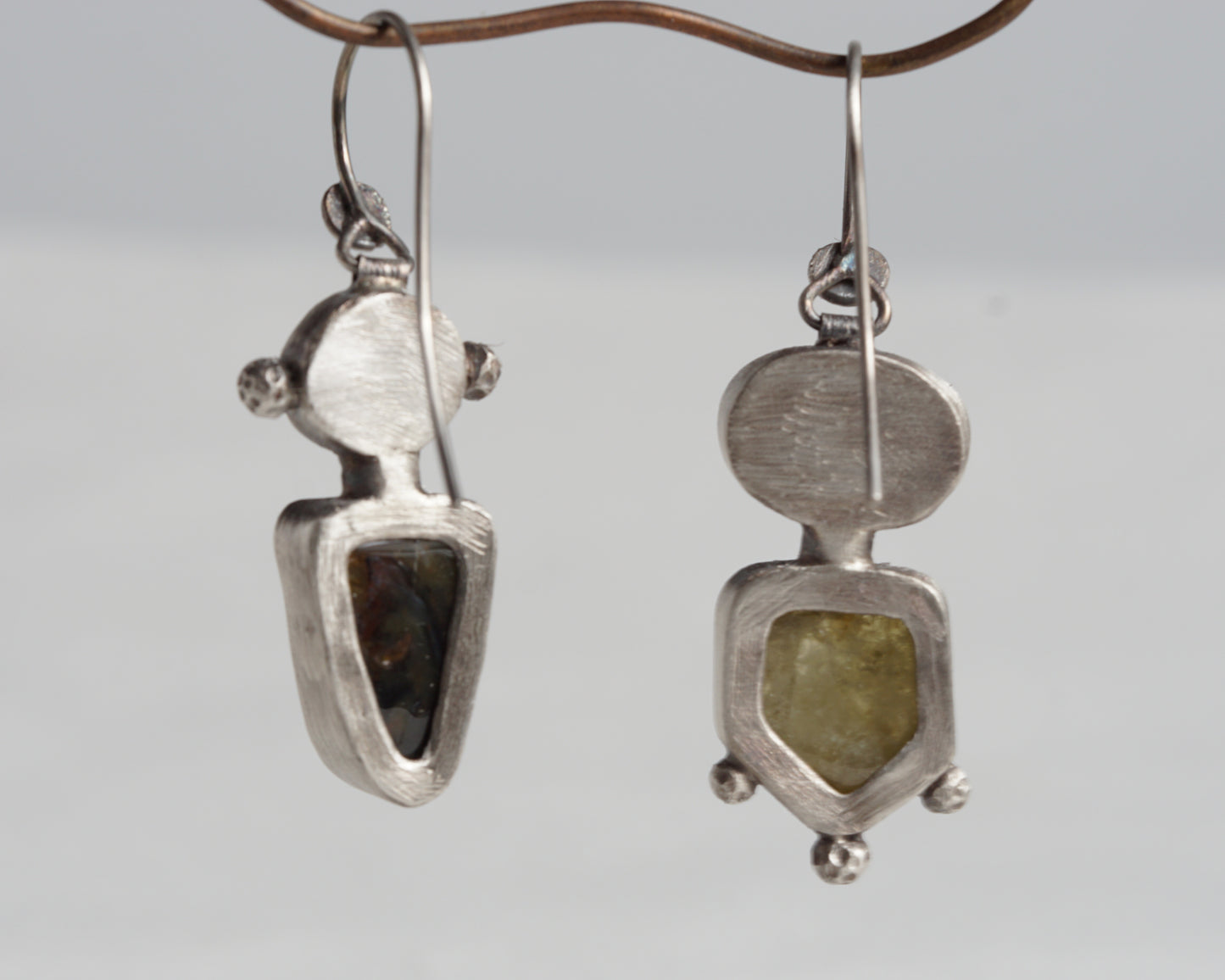 Handcrafted Silver Earrings with Turquoise, Pietersite, Emerald & Green Garnet