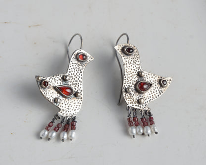 Ruby birds earrings
