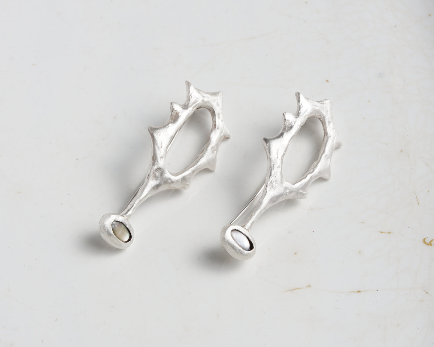 Black Abalone Silver Earrings with Matte Finish