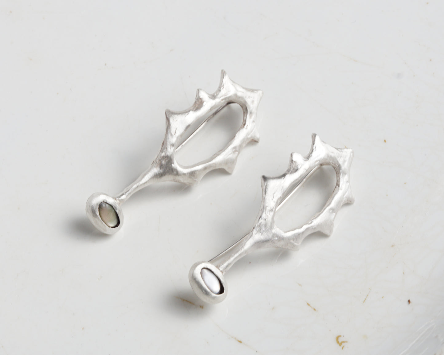 Black Abalone Silver Earrings with Matte Finish