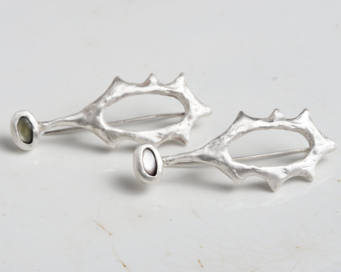 Black Abalone Silver Earrings with Matte Finish