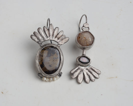 Dendritic Agate Mismatched Earrings