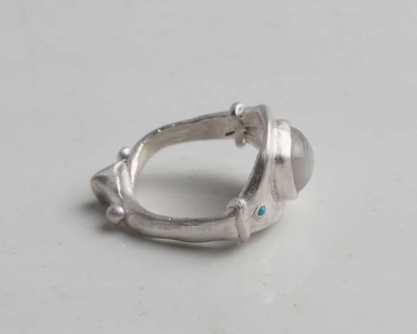 Sugarloaf Moonstone and Turquoise Silver Ring