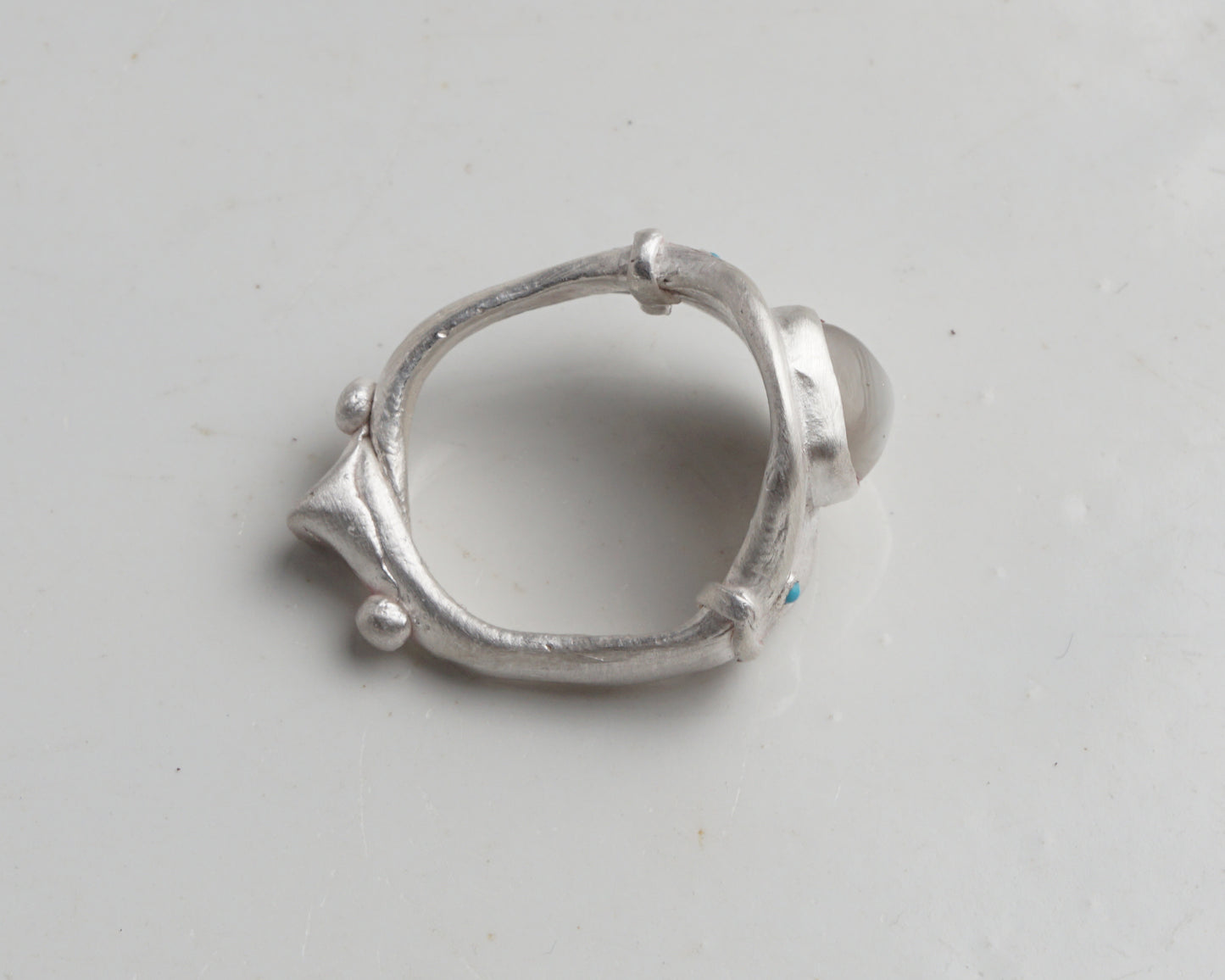 Sugarloaf Moonstone and Turquoise Silver Ring