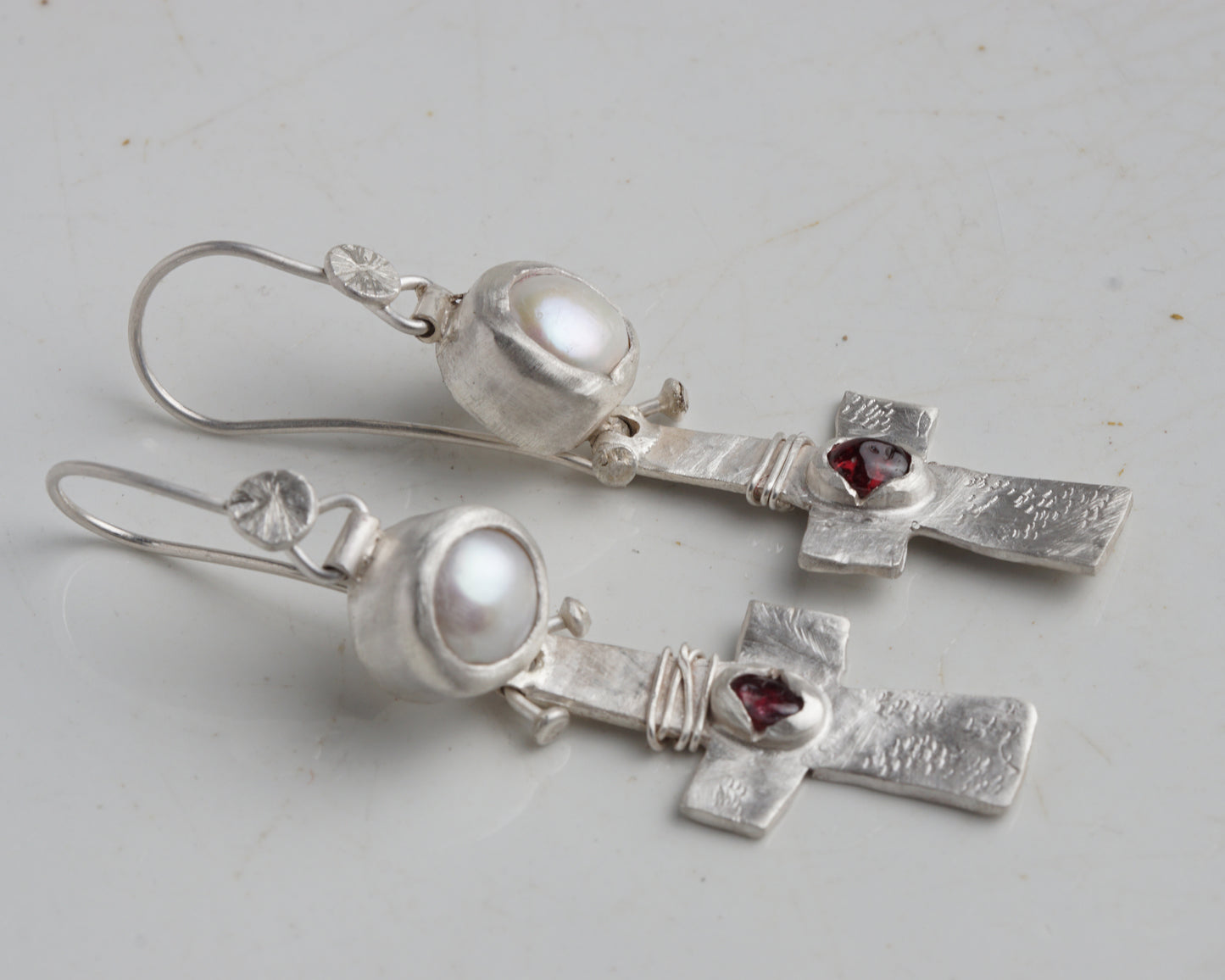 Blood Drop Pearl & Garnet Earrings