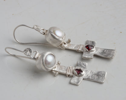Blood Drop Pearl & Garnet Earrings