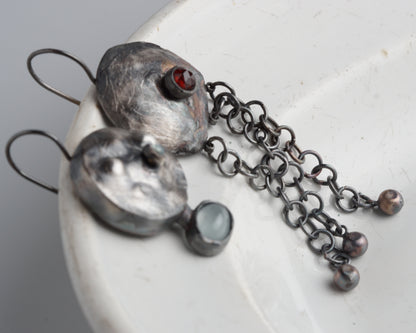 Archaic aquamarine and ruby earrings