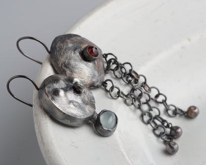 Archaic aquamarine and ruby earrings