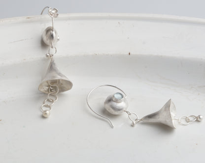 Silver Bellflower Gemstone Drop Earrings