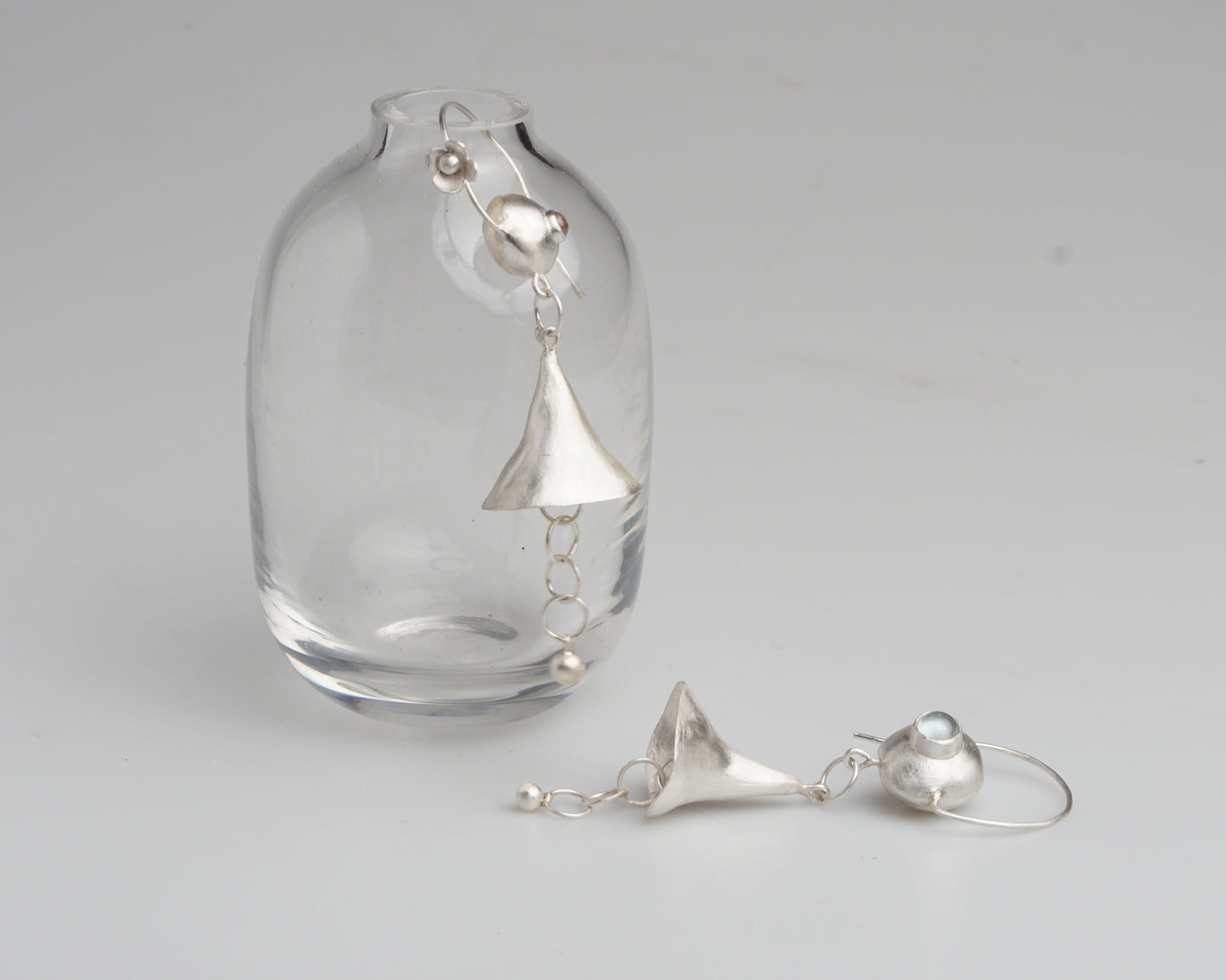 Silver Bellflower Gemstone Drop Earrings