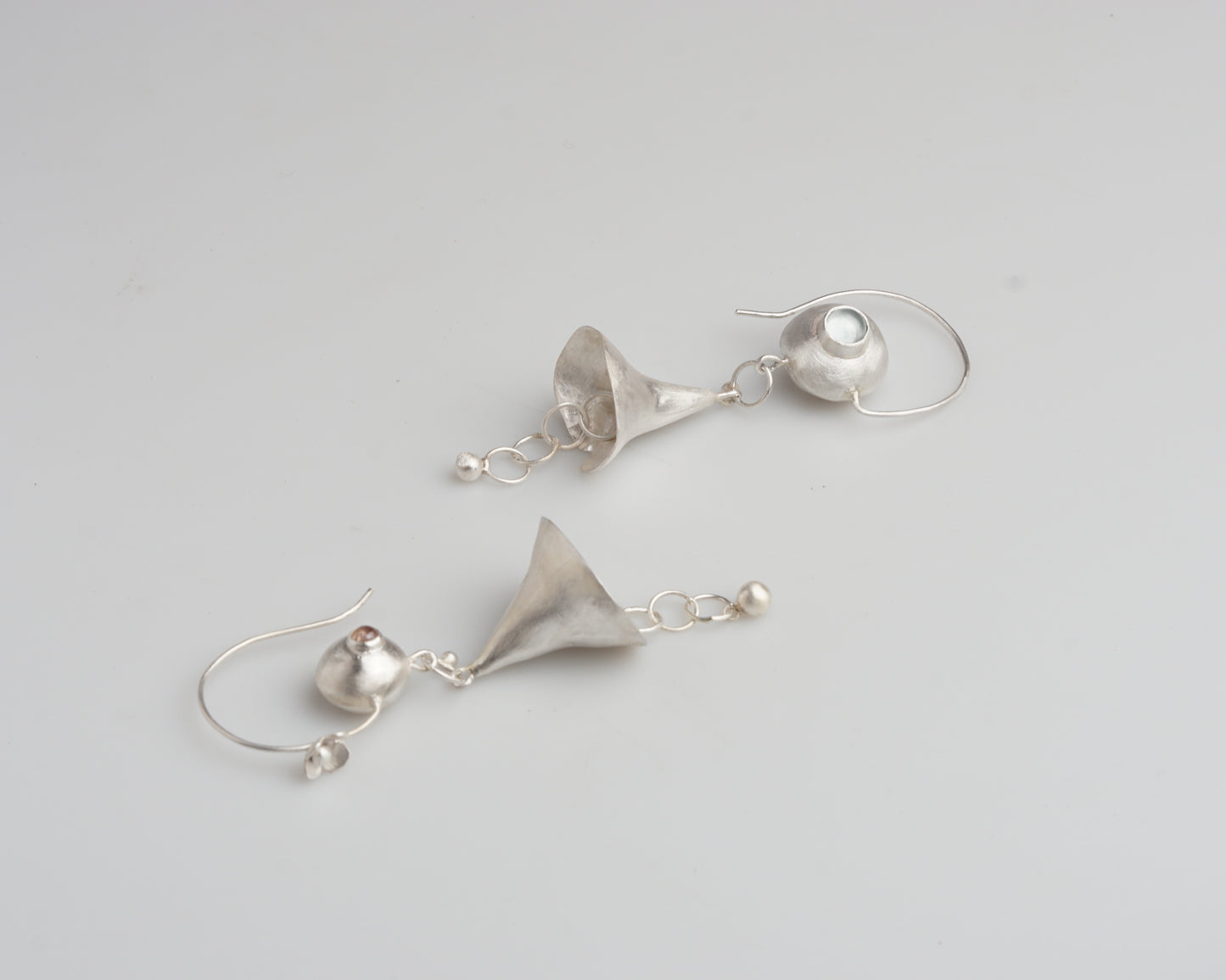Silver Bellflower Gemstone Drop Earrings
