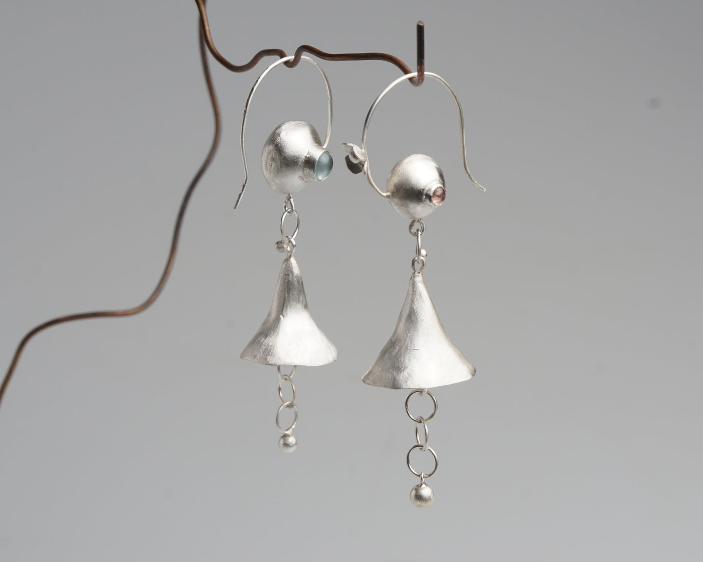 Silver Bellflower Gemstone Drop Earrings