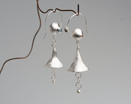 Silver Bellflower Gemstone Drop Earrings