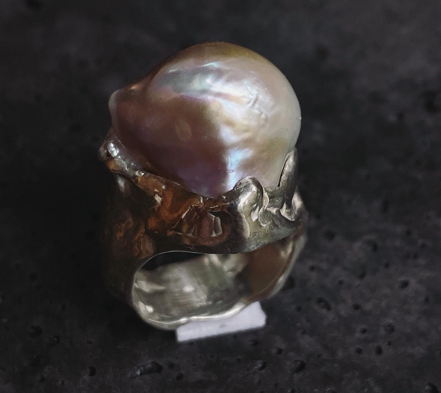 Amorphous Ring with Gray Baroque Pearl