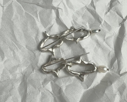 Organic Silver Link Earrings with Pearl Accent