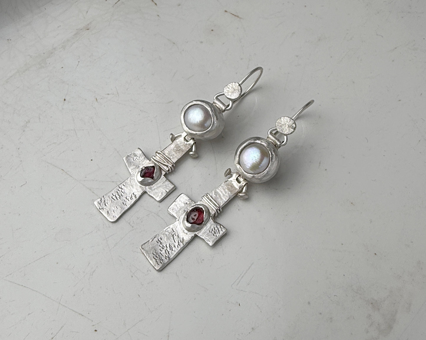 Blood Drop Pearl & Garnet Earrings