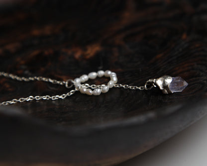 Silver Dumortierite Pendant with Pearl Detail