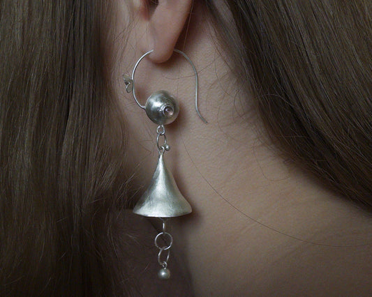 Silver Bellflower Gemstone Drop Earrings