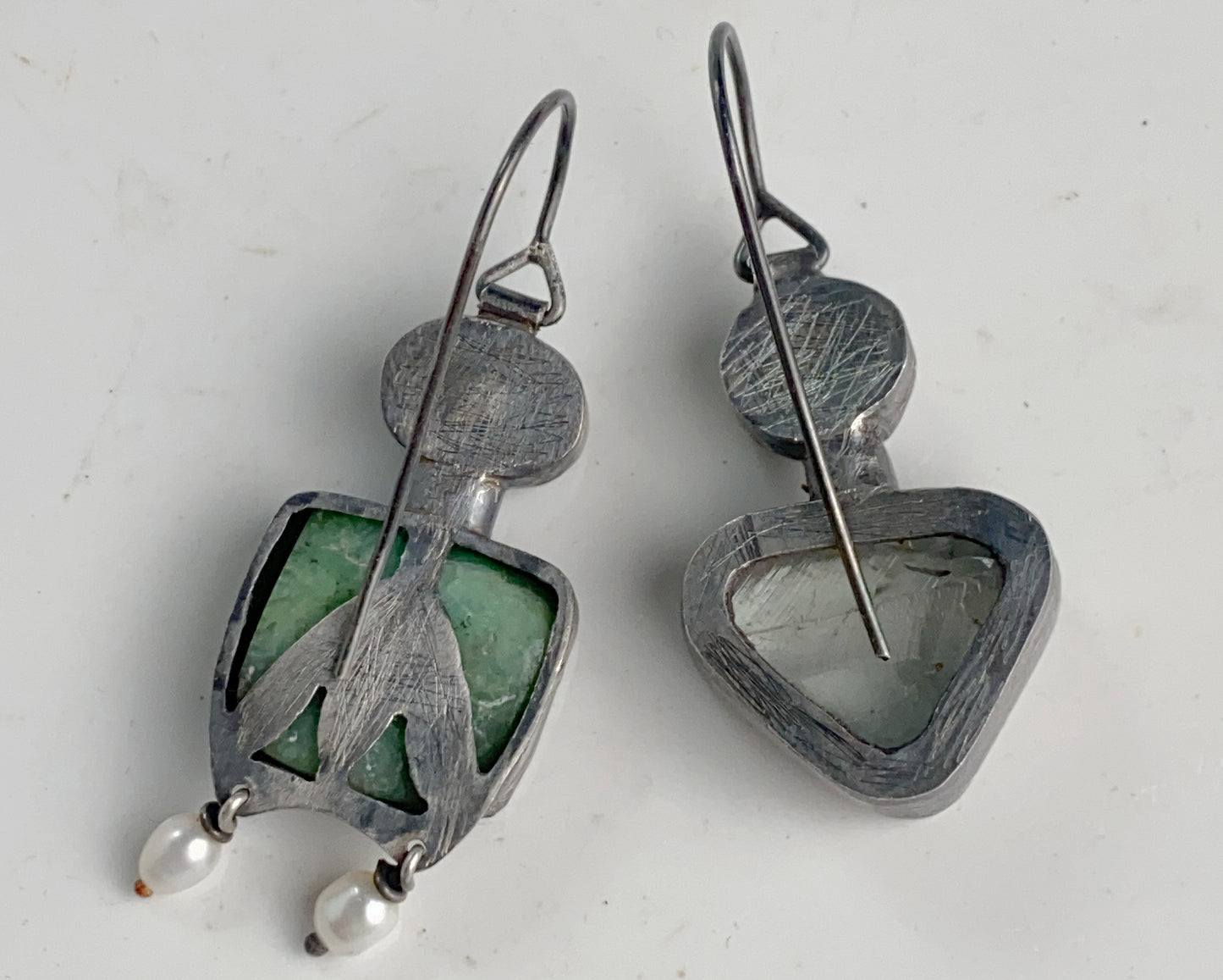Sterling Silver Earrings with Gowlite, Chrysoprase, Prasiolite, and Pearls
