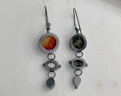 Actinolite Quartz, Ethiopian Opal, Carnelian & Fire Opal, Pearl & Labradorite Earrings