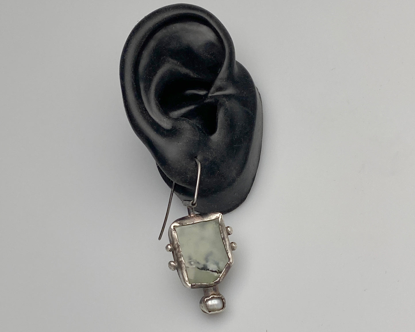 Cyber-Ethnic Chrysoprase & Aquamarine Silver Earrings