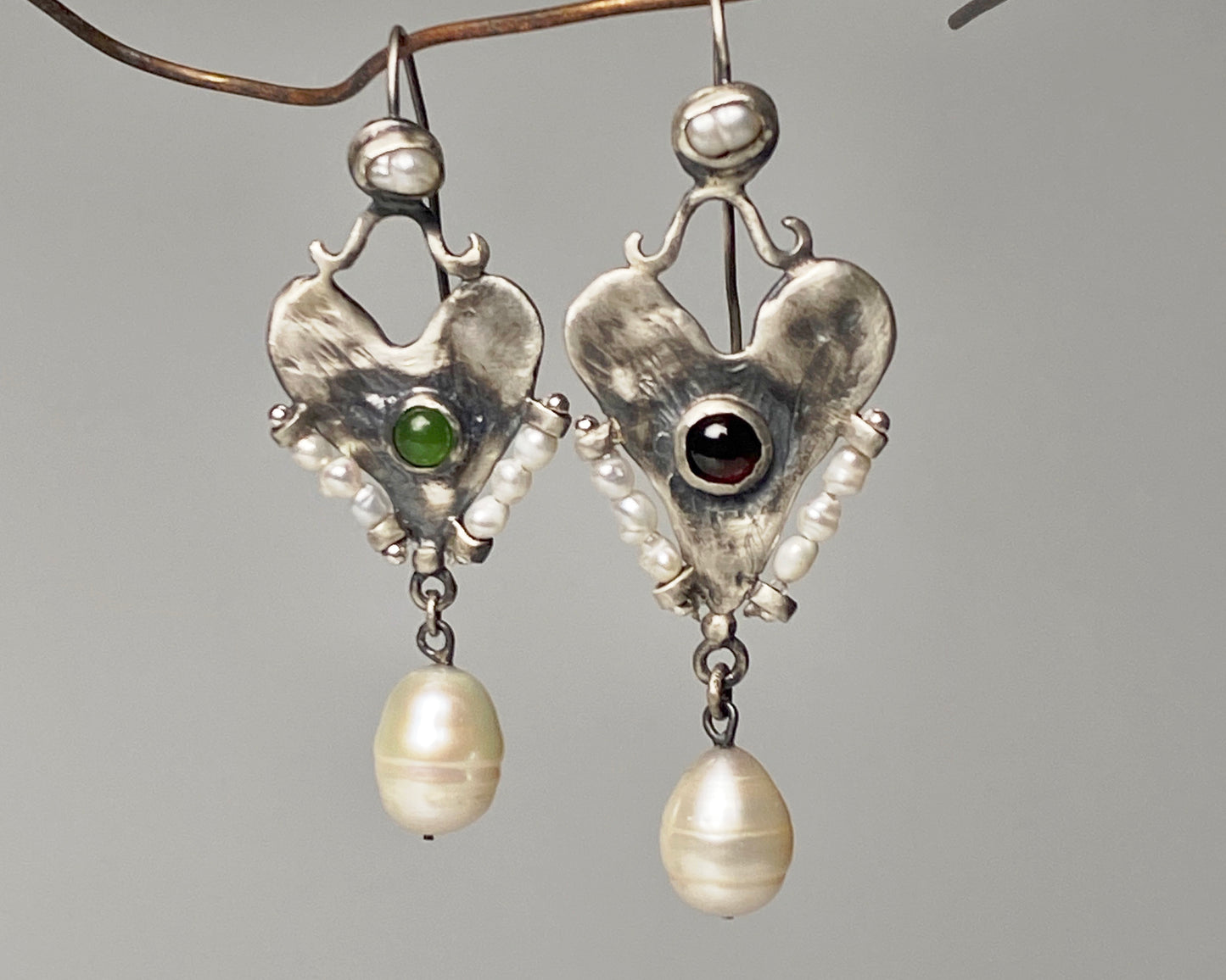 Vintage Heart Pearl Drop Earrings